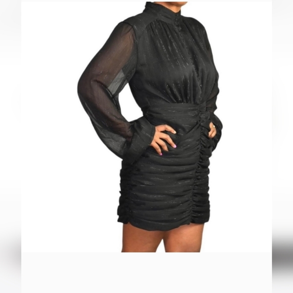 ✨️Final Price✨️NWT House of Harlow Metallic Black Balloon Sleeve Mini Dress - Picture 3 of 8